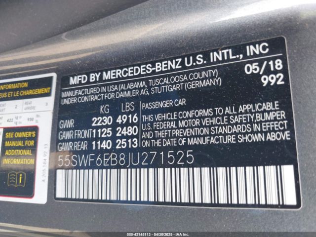 55SWF6EB8JU271525 Mercedes-Benz Amg C 43 4matic