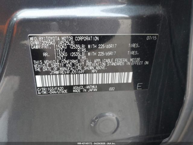 JTMWFREV4FJ051649 Toyota Rav4 Xle