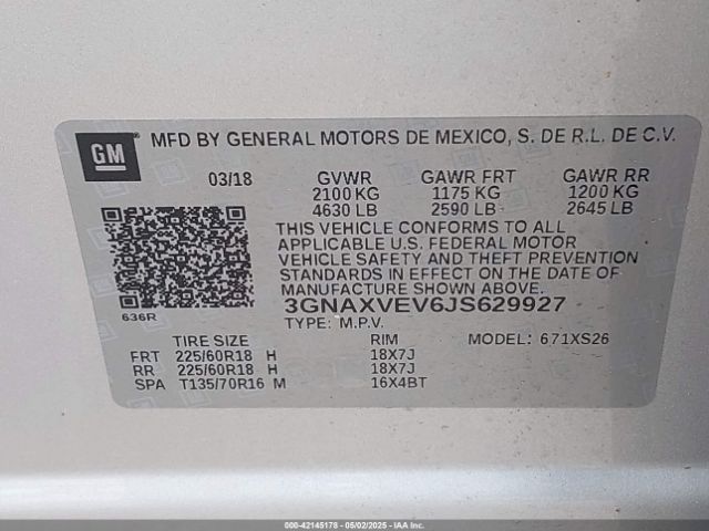 3GNAXVEV6JS629927 Chevrolet Equinox Premier
