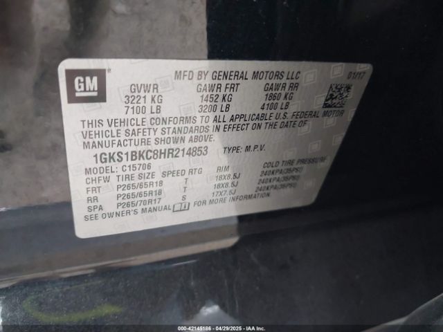 1GKS1BKC8HR214853 GMC YUKON SLT