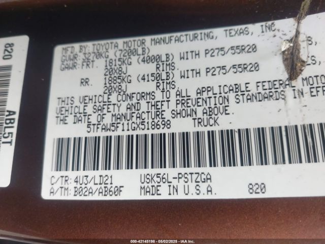5TFAW5F11GX518698 Toyota Tundra 1794 5.7l V8
