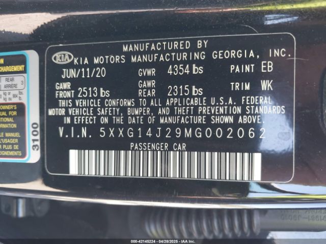 5XXG14J29MG002062 KIA K5 LXS