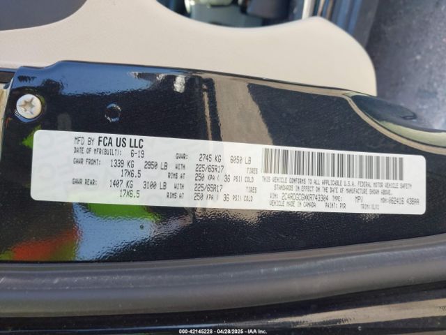 2C4RDGCGXKR743304 Dodge Grand Caravan Sxt