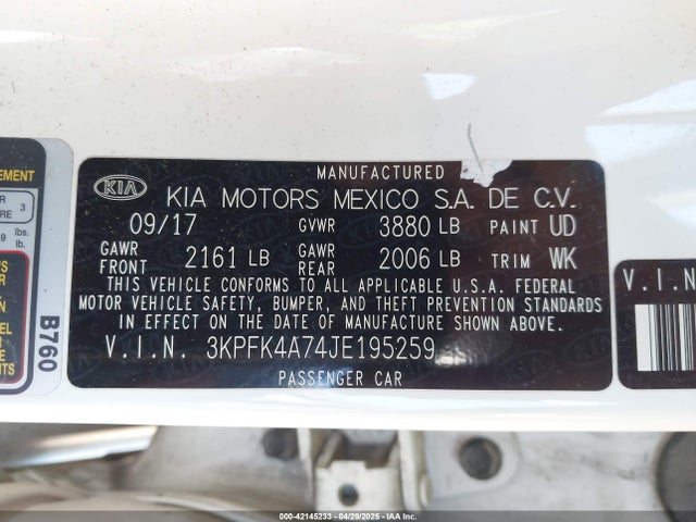 3KPFK4A74JE195259 KIA FORTE LX