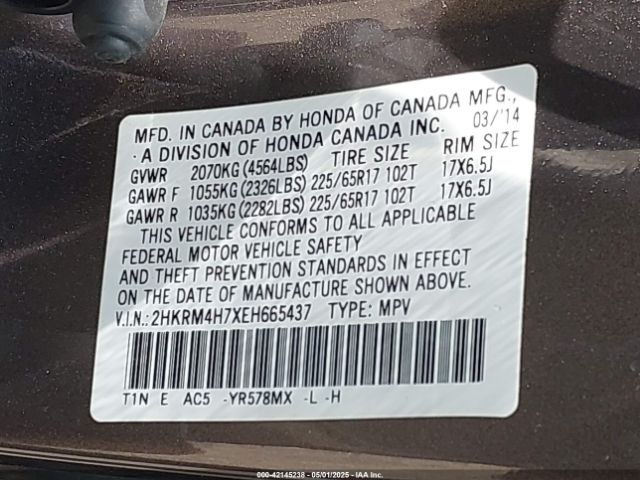 2HKRM4H7XEH665437 Honda Cr-v Ex-l