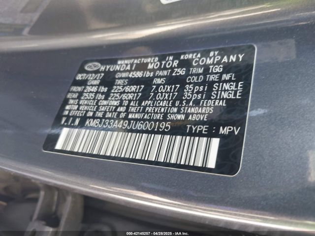 KM8J33A49JU600195 Hyundai TUCSON SEL