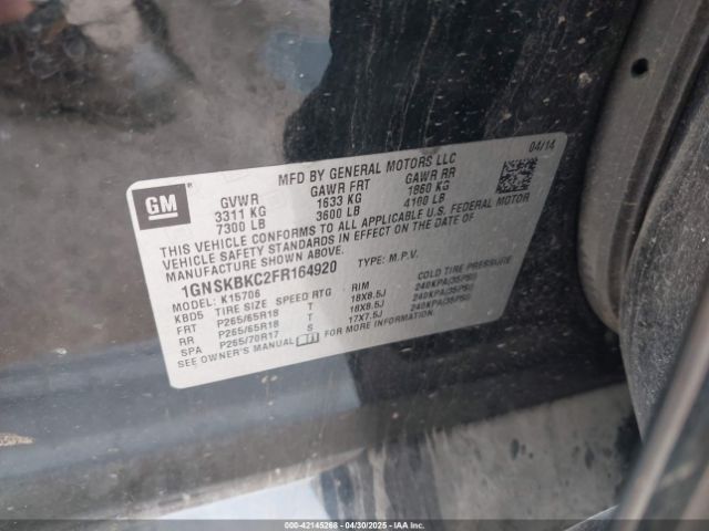1GNSKBKC2FR164920 Chevrolet Tahoe Lt