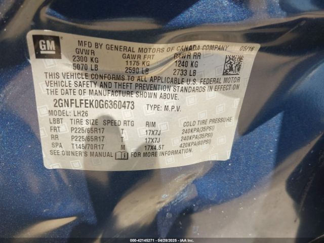 2GNFLFEK0G6360473 Chevrolet EQUINOX LT