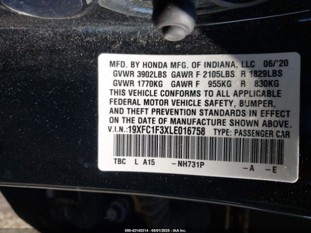 19XFC1F3XLE016758 Honda CIVIC EX