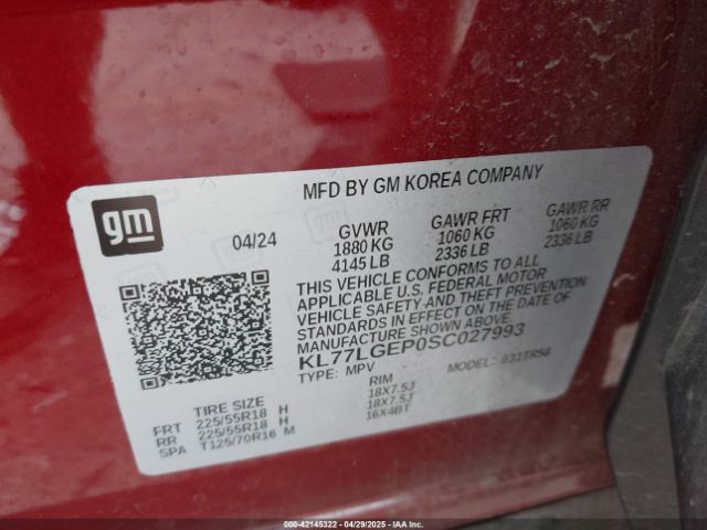 KL77LGEP0SC027993 Chevrolet Trax Fwd 1rs