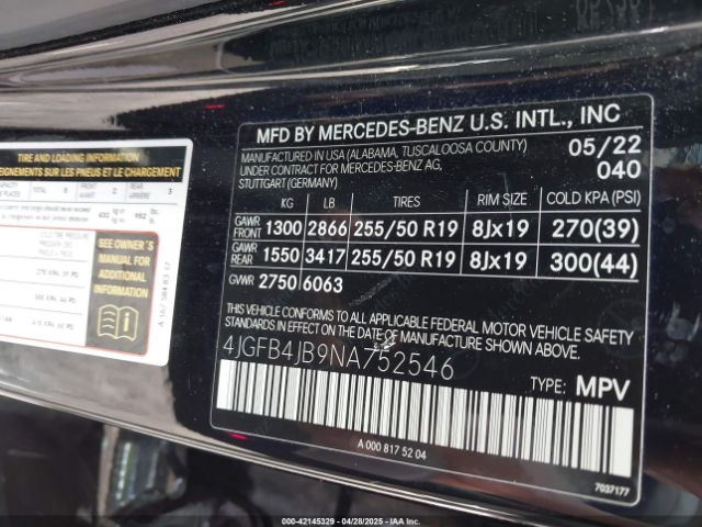 4JGFB4JB9NA752546 Mercedes-Benz m264
