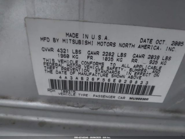 2006 MITSUBISHI GALANT 4A3AB26F56E029833 Photo 8