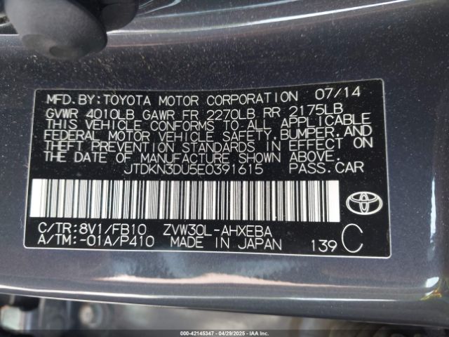 JTDKN3DU5E0391615 Toyota Prius Two