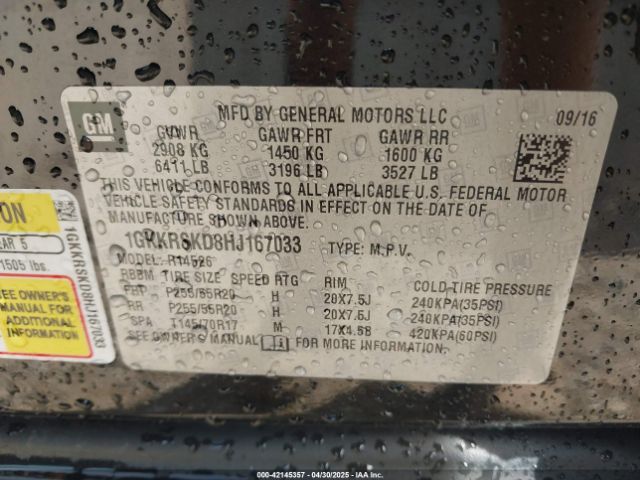 1GKKRSKD8HJ167033 GMC Acadia Limited