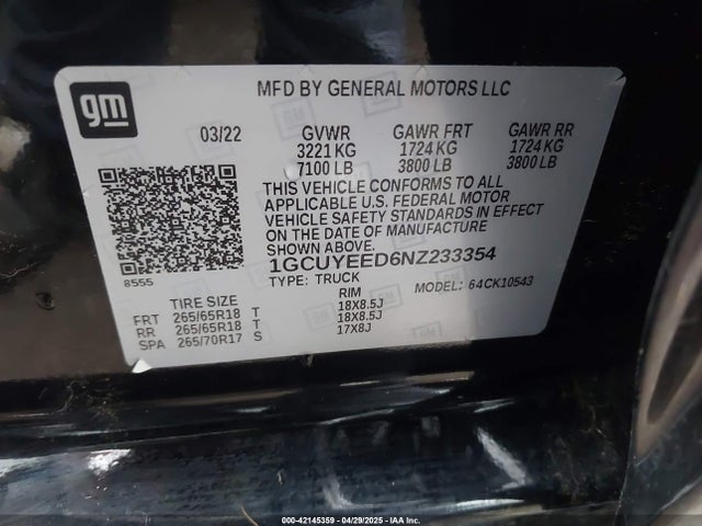 1GCUYEED6NZ233354 Chevrolet Silverado 1500 Ltd 4wd  Short Bed Rst