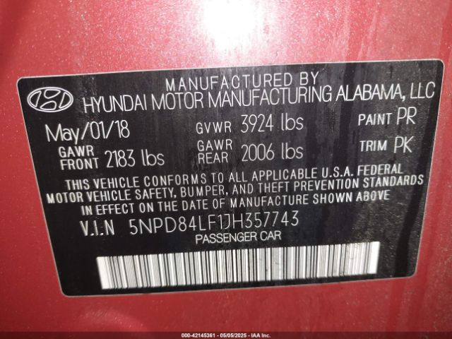 5NPD84LF1JH357743 Hyundai Elantra Value Edition