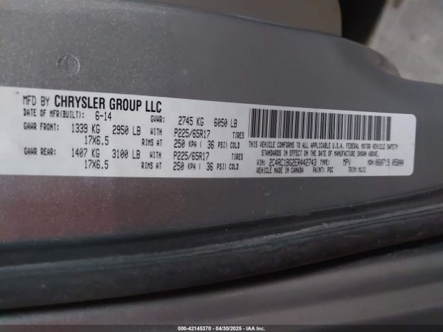2C4RC1BG2ER442743 Chrysler Town & Country Touring