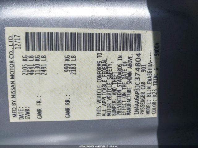 1N4AA6AP3JC374804 Nissan Maxima 3.5 Sl