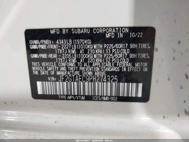 JF2GTAEC9PH274325 Subaru Crosstrek Premium