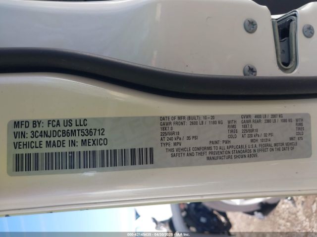 3C4NJDCB6MT536712 Jeep Compass Limited 4x4