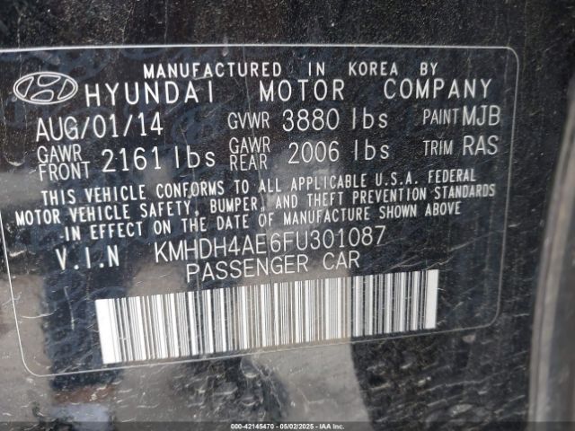 KMHDH4AE6FU301087 Hyundai ELANTRA SE