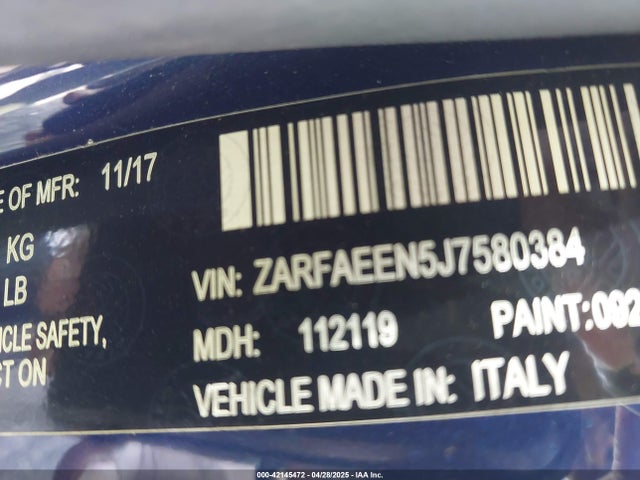 ZARFAEEN5J7580384 Alfa Romeo Giulia Ti Lusso Awd