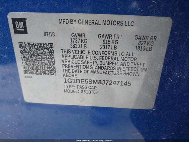 1G1BE5SM8J7247145 Chevrolet Cruze Lt Auto