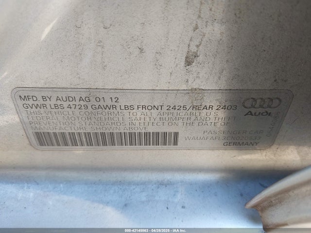 2012 AUDI A4 WAUAFAFL3CN020533 Photo 8