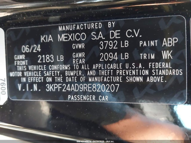 3KPF24AD9RE820207 KIA FORTE LX