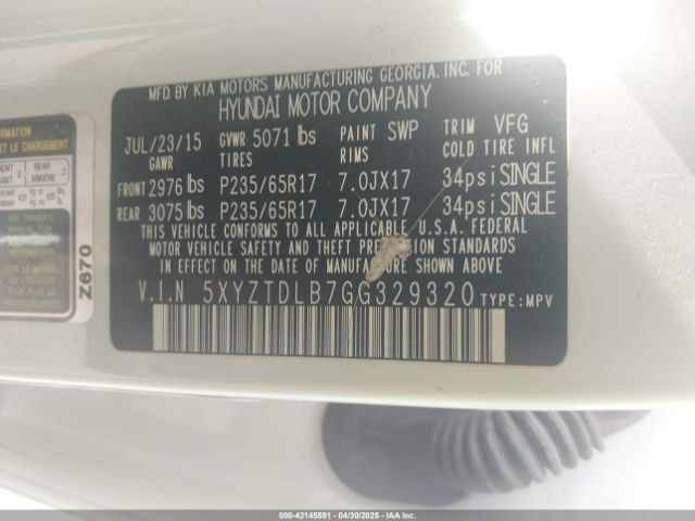 5XYZTDLB7GG329320 Hyundai Santa Fe Sport 2.4l