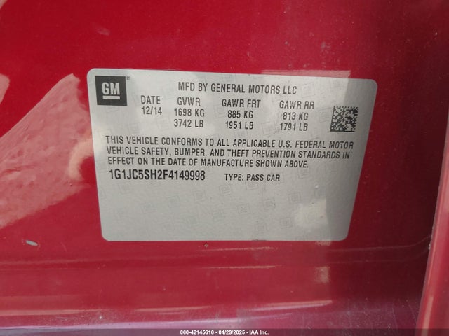 1G1JC5SH2F4149998 Chevrolet Sonic Lt Auto