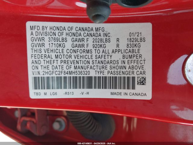 2HGFC2F84MH536320 Honda Civic Sport