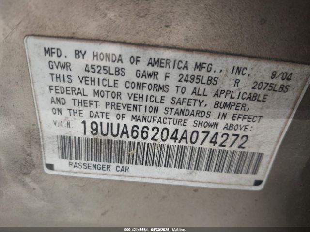 2004 ACURA TL 19UUA66204A074272 Photo 8