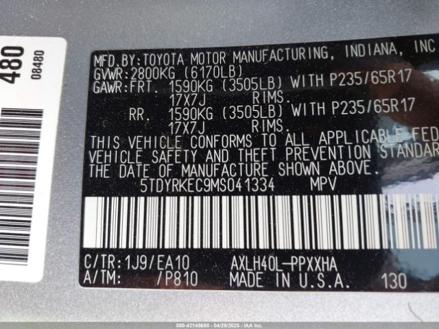 2021 TOYOTA SIENNA 5TDYRKEC9MS041334 Photo 8
