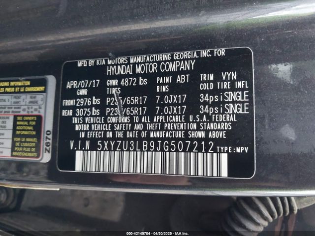 5XYZU3LB9JG507212 Hyundai Santa Fe Sport 2.4l