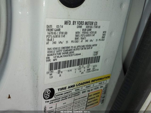 1FMJK1K57EEF33644 Ford Expedition El Limited