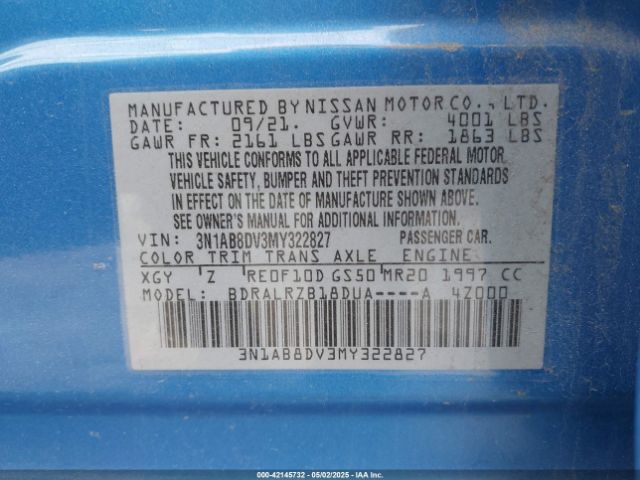 3N1AB8DV3MY322827 Nissan Sentra Sr Xtronic Cvt
