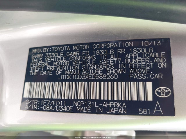 JTDKTUD3XED588260 Toyota 1nz-fe