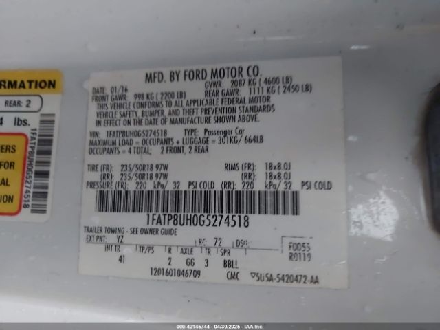 2016 FORD MUSTANG 1FATP8UH0G5274518 Photo 8