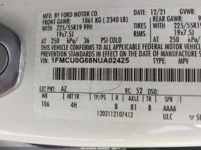 2022 FORD ESCAPE 1FMCU0G68NUA02425 Photo 8