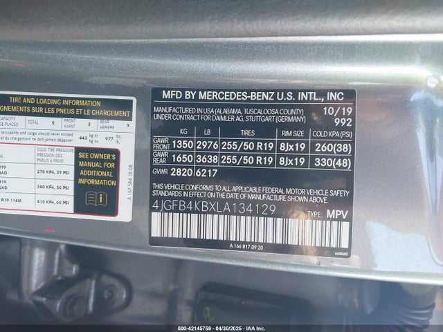 4JGFB4KBXLA134129 Mercedes-Benz Gle 350 4matic