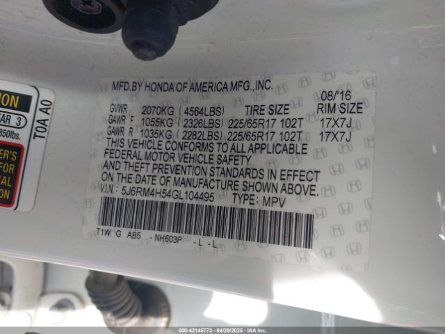 5J6RM4H54GL104495 Honda CR-V EX