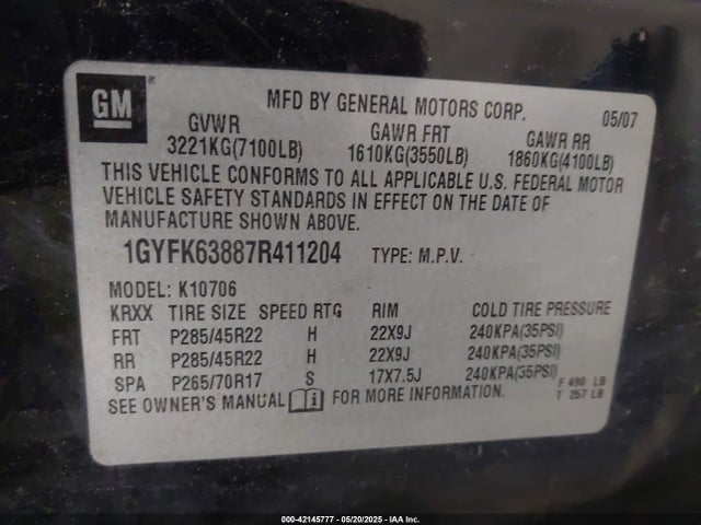 2007 CADILLAC ESCALADE 1GYFK63887R411204 Photo 8