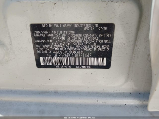 JF2GPABC4G8331443 Subaru Crosstrek 2.0i Premium