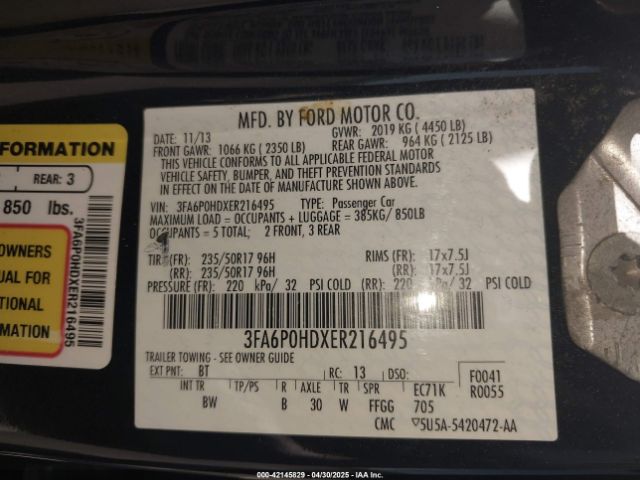 3FA6P0HDXER216495 Ford FUSION SE