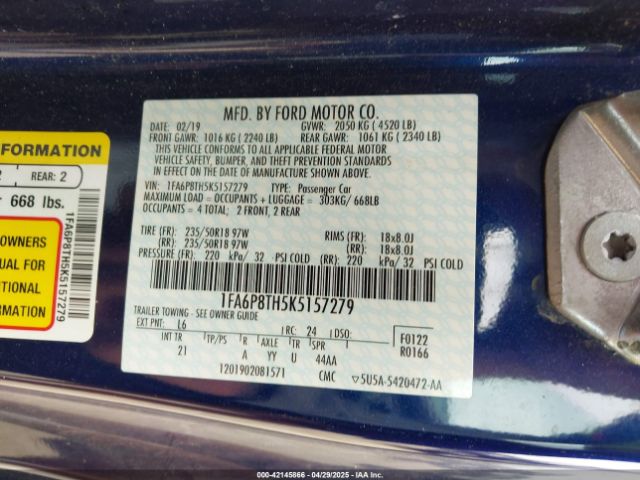 2019 FORD MUSTANG 1FA6P8TH5K5157279 Photo 8
