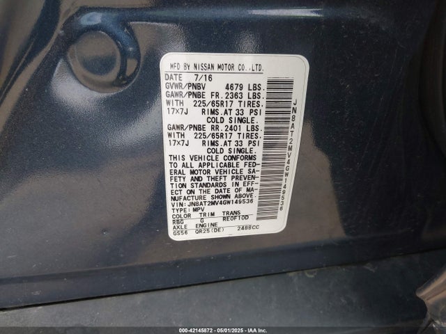 JN8AT2MV4GW149536 Nissan ROGUE S