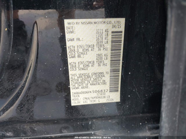 1N6BA0ED6FN506832 Nissan TITAN SV