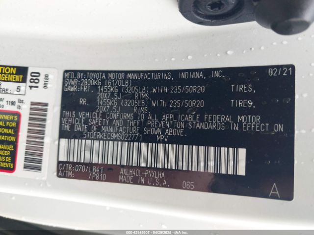 5TDERKEC9MS022771 Toyota Sienna Platinum