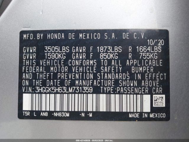 3HGGK5H63LM731359 Honda Fit Sport